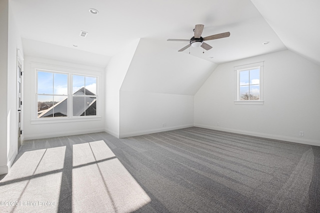 4907 Sycamore Ridge Ln, La Grange, KY 40031 - additional living space featuring vaulted ceiling, carpet flooring, a ceiling fan, baseboards, and recessed lighting