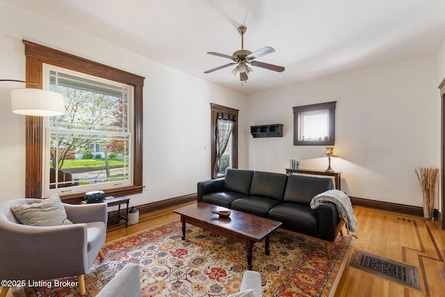 2023 Alta Ave, Louisville, KY 40205 - living room with wood finished floors, baseboards, and ceiling fan