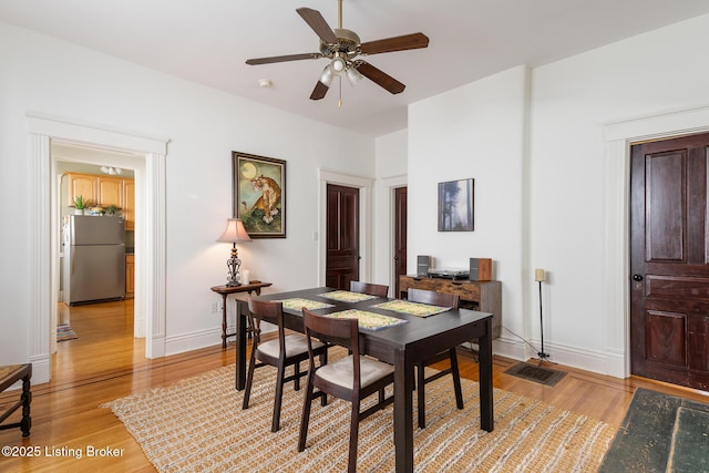 2023 Alta Ave, Louisville, KY 40205 - dining room featuring light wood finished floors, a ceiling fan, and baseboards