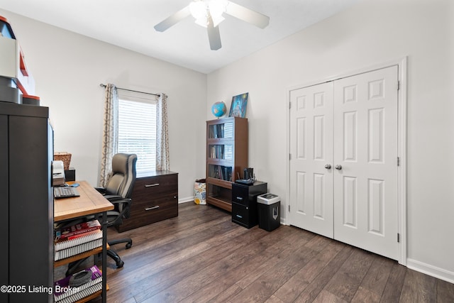 10119 Vista Springs Way, Louisville, KY 40291 - office area with ceiling fan, dark wood-style flooring, and baseboards
