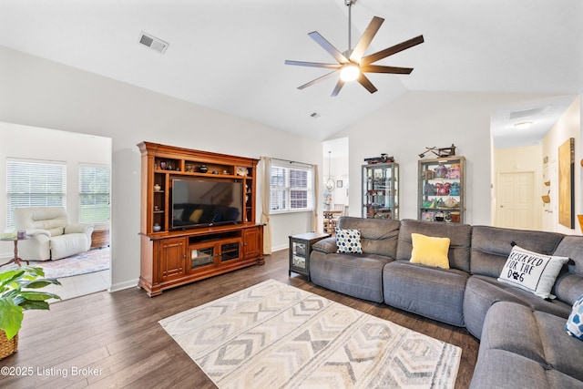 10119 Vista Springs Way, Louisville, KY 40291 - living area with a ceiling fan, vaulted ceiling, and wood finished floors