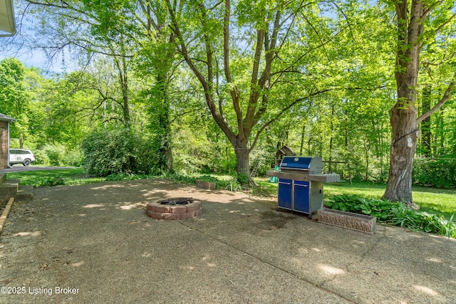 1312 Pollitt Ct, Louisville, KY 40223 - view of yard featuring an outdoor fire pit and a patio area