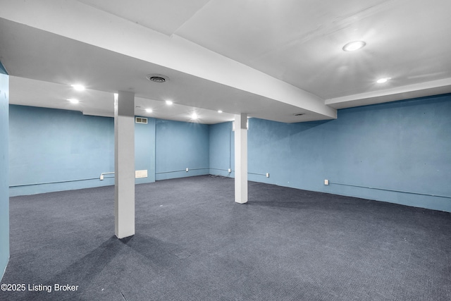 1312 Pollitt Ct, Louisville, KY 40223 - finished below grade area with recessed lighting and dark carpet