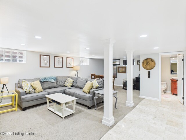 4932 Southern Pkwy, Louisville, KY 40214 - living area featuring decorative columns, recessed lighting, and baseboards