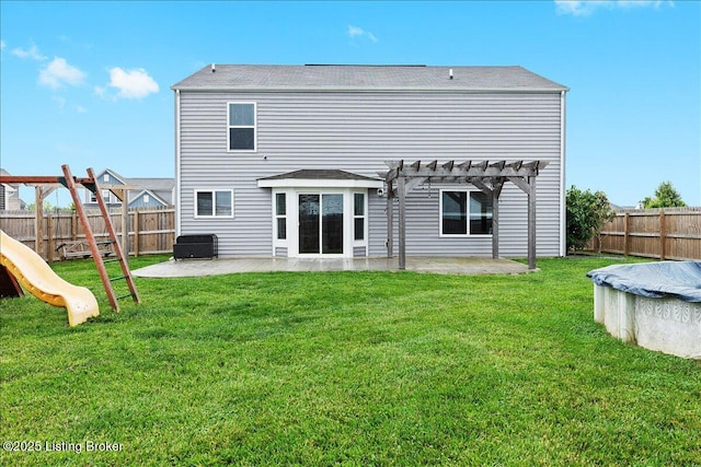 102 Limestone Ct, Shepherdsville, KY 40165 - back of house with a pergola, a patio, and a playground