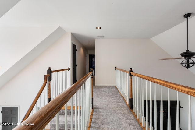 6820 Grandfield Rd, Louisville, KY 40258 - hallway with an upstairs landing, carpet, recessed lighting, and baseboards