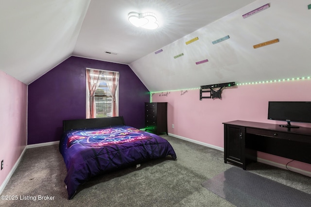 6820 Grandfield Rd, Louisville, KY 40258 - bedroom with carpet flooring, vaulted ceiling, and baseboards