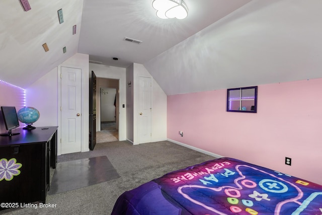 6820 Grandfield Rd, Louisville, KY 40258 - carpeted bedroom with lofted ceiling and baseboards
