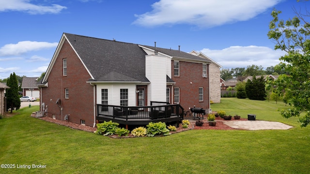 6820 Grandfield Rd, Louisville, KY 40258 - back of property featuring a patio area, a deck, a yard, and brick siding
