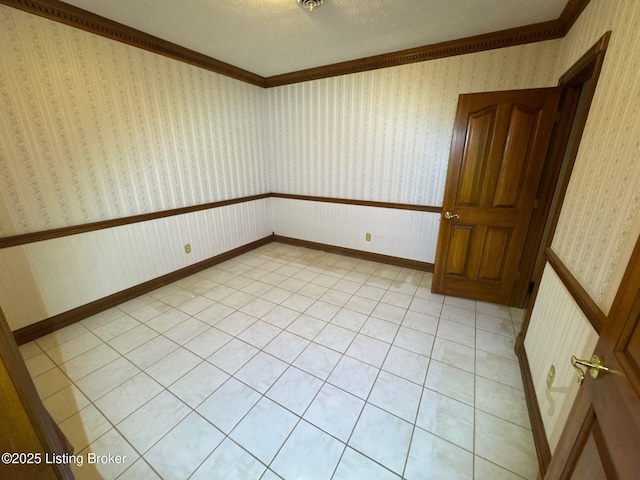 5309 Bardstown Rd, Springfield, KY 40069 - unfurnished room with wallpapered walls, ornamental molding, and a textured ceiling