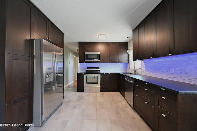7514 Pimlico Dr, Louisville, KY 40214 - kitchen featuring appliances with stainless steel finishes, tasteful backsplash, dark brown cabinetry, and a sink