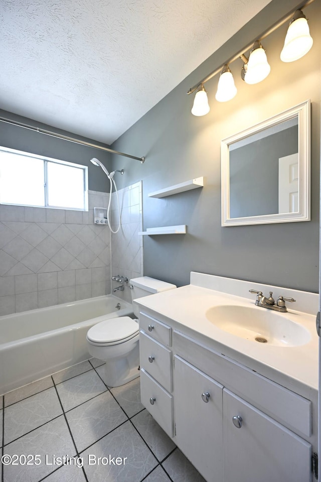 7514 Pimlico Dr, Louisville, KY 40214 - bathroom featuring vanity, tile patterned floors, shower / washtub combination, toilet, and a textured ceiling