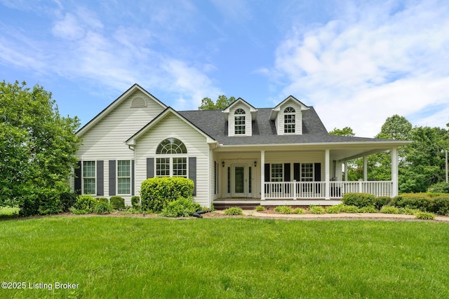 966 Lawrence St, Brandenburg, KY 40108 - view of front of property featuring a front lawn, a shingled roof, and covered porch