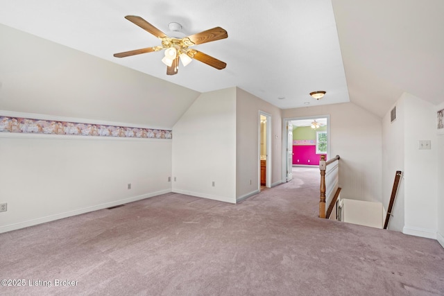 966 Lawrence St, Brandenburg, KY 40108 - additional living space featuring vaulted ceiling, carpet, ceiling fan, and baseboards