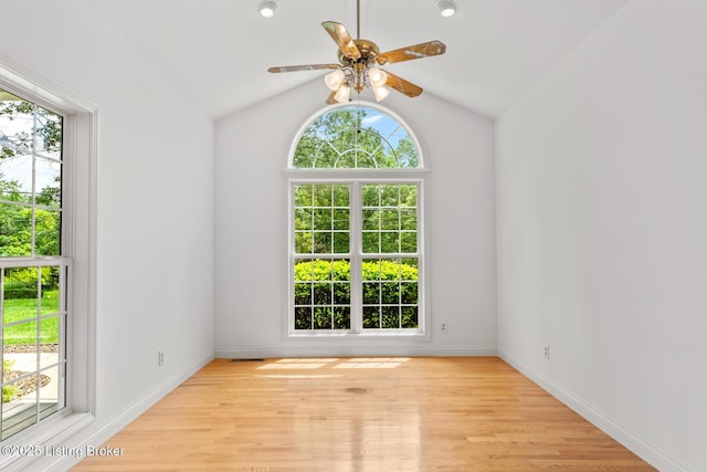 966 Lawrence St, Brandenburg, KY 40108 - unfurnished room with ceiling fan, wood finished floors, lofted ceiling, and baseboards