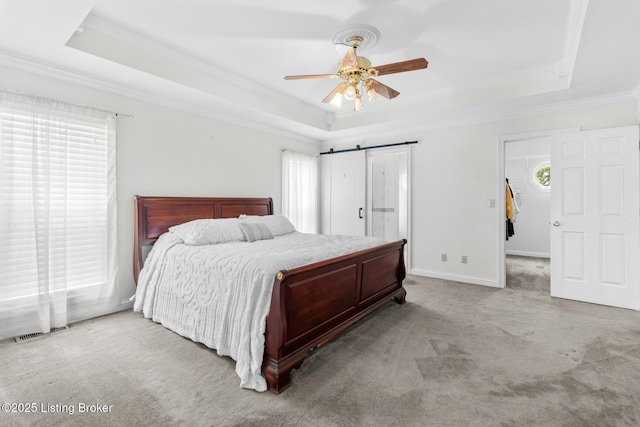966 Lawrence St, Brandenburg, KY 40108 - bedroom with a tray ceiling, multiple windows, ornamental molding, carpet, and baseboards