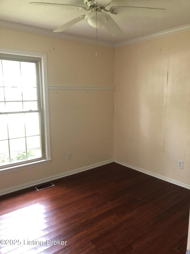 5902 Pageant Way, Louisville, KY 40214 - unfurnished room with dark wood-style floors, ornamental molding, a ceiling fan, and baseboards