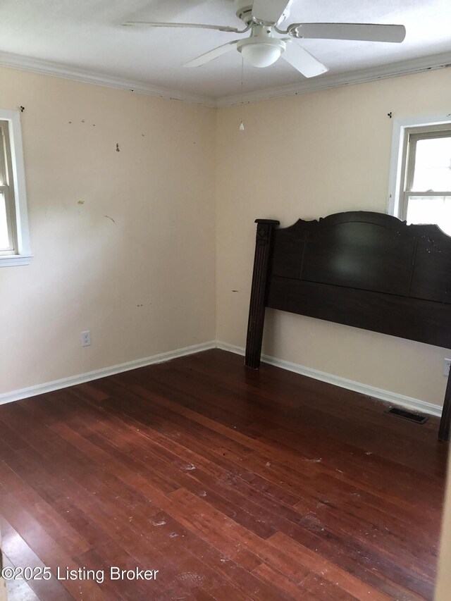 5902 Pageant Way, Louisville, KY 40214 - unfurnished bedroom with crown molding, wood-type flooring, baseboards, and a ceiling fan
