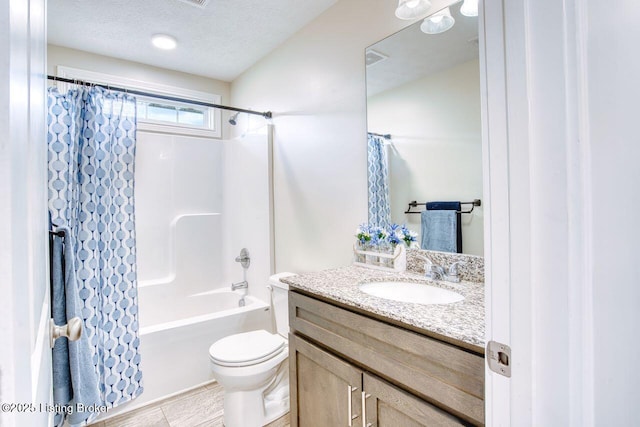 305 Valhalla Trce, Vine Grove, KY 40175 - bathroom with vanity, shower / bath combination with curtain, toilet, and a textured ceiling