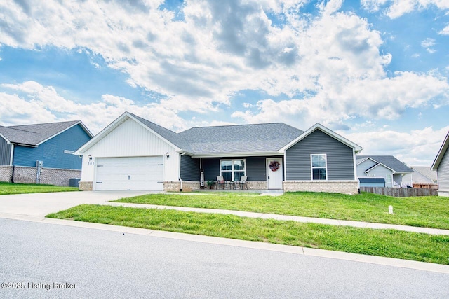 305 Valhalla Trce, Vine Grove, KY 40175 - single story home with a garage, a porch, concrete driveway, board and batten siding, and brick siding