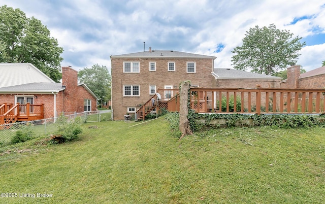7212 Peppermill Ct, Louisville, KY 40228 - back of property with a deck, stairs, and brick siding