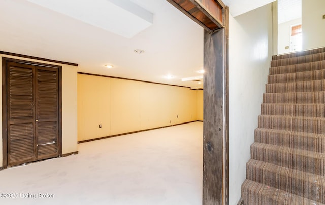 7212 Peppermill Ct, Louisville, KY 40228 - finished basement featuring stairs, carpet, and baseboards