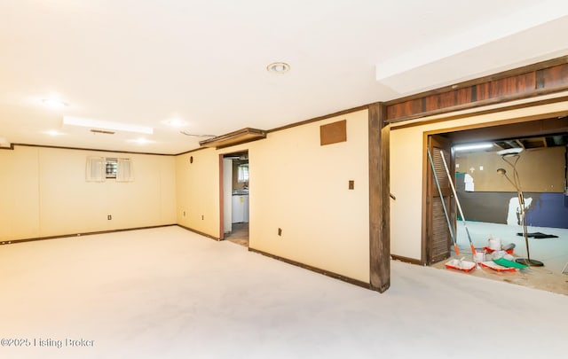 7212 Peppermill Ct, Louisville, KY 40228 - finished basement featuring baseboards, light colored carpet, crown molding, and recessed lighting