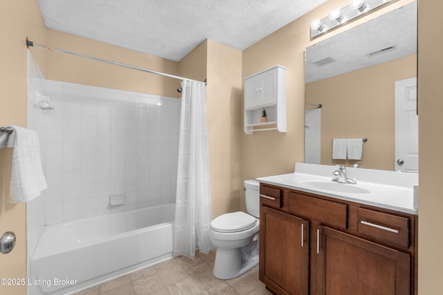 2603 Callery Pl Unit 301, Louisville, KY 40299 - full bath featuring toilet, vanity, shower / tub combo with curtain, and a textured ceiling