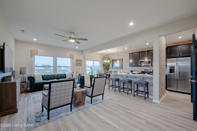 101 Exploration Unit 61A, Shelbyville, KY 40065 - living room featuring a ceiling fan, light wood-style floors, and recessed lighting