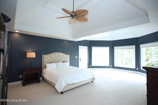 15314 Crystal Springs Way, Louisville, KY 40245 - carpeted bedroom featuring a tray ceiling, baseboards, ceiling fan, and recessed lighting