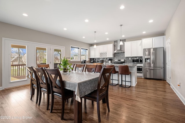 18001 Teton Ridge Ct, Louisville, KY 40245 - dining space with dark wood finished floors, recessed lighting, and baseboards