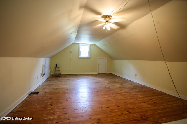 3521 Warner Ave, Louisville, KY 40207 - bonus room featuring hardwood / wood-style floors, vaulted ceiling, baseboards, and ceiling fan