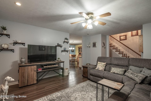 17 Bittersweet Pl, Brandenburg, KY 40108 - living room with ceiling fan, dark wood finished floors, and stairway