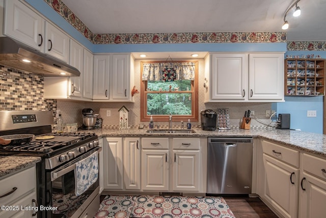 17 Bittersweet Pl, Brandenburg, KY 40108 - kitchen with stainless steel appliances, a sink, under cabinet range hood, and white cabinets