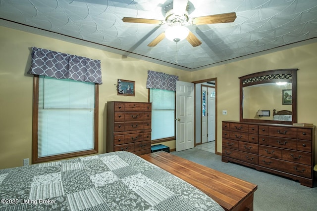17 Bittersweet Pl, Brandenburg, KY 40108 - bedroom with carpet flooring, an ornate ceiling, and a ceiling fan