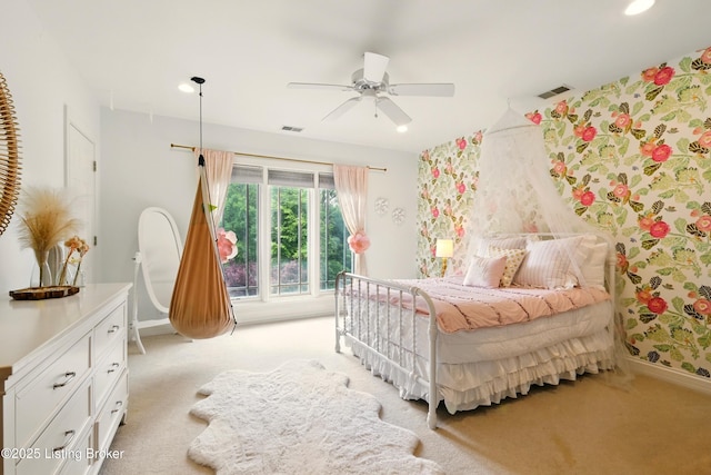 1014 Anchorage Woods Cir, Anchorage, KY 40223 - bedroom featuring light carpet, baseboards, recessed lighting, and a ceiling fan