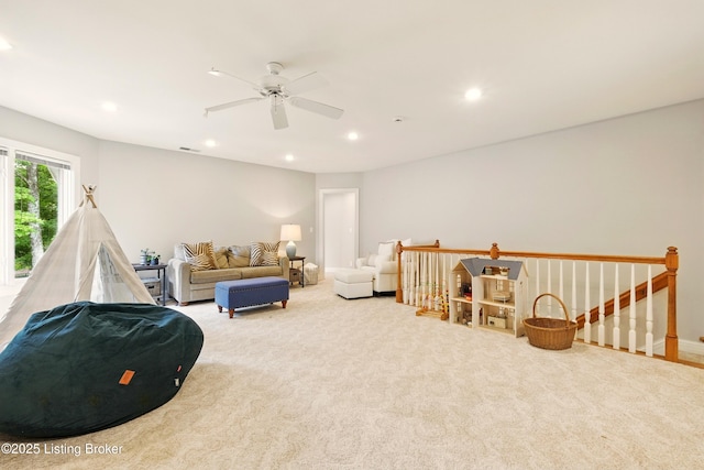 1014 Anchorage Woods Cir, Anchorage, KY 40223 - carpeted living area featuring ceiling fan and recessed lighting