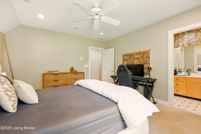 1014 Anchorage Woods Cir, Anchorage, KY 40223 - bedroom featuring light colored carpet, ensuite bath, a ceiling fan, recessed lighting, and baseboards