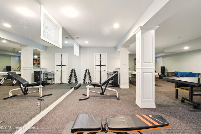 1014 Anchorage Woods Cir, Anchorage, KY 40223 - workout area with decorative columns and recessed lighting