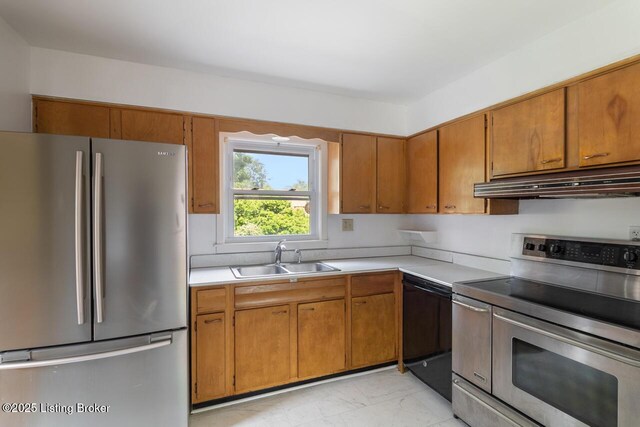 2603 Ballad Blvd, Jeffersontown, KY 40299 - kitchen featuring stainless steel appliances, a sink, under cabinet range hood, and light countertops