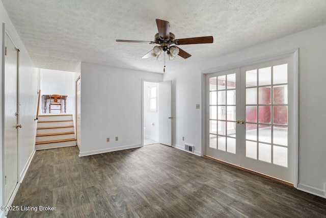 2603 Ballad Blvd, Jeffersontown, KY 40299 - unfurnished room featuring wood finished floors, a textured ceiling, french doors, a ceiling fan, and baseboards