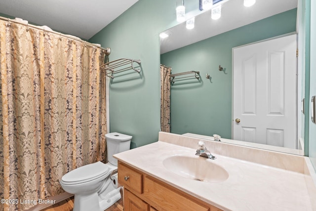 126 Deep Springs Dr, Bardstown, KY 40004 - bathroom with vanity, toilet, wood finished floors, and a shower with curtain