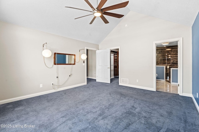 126 Deep Springs Dr, Bardstown, KY 40004 - unfurnished bedroom featuring dark carpet, high vaulted ceiling, a walk in closet, and baseboards