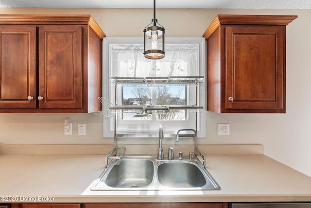126 Deep Springs Dr, Bardstown, KY 40004 - kitchen featuring a sink, light countertops, brown cabinets, and dishwasher