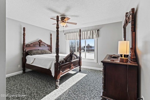 126 Deep Springs Dr, Bardstown, KY 40004 - bedroom featuring baseboards, dark colored carpet, a textured ceiling, and a ceiling fan