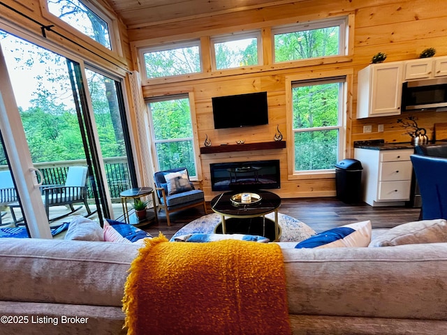 LOT3 Twin Arch Rd, Stanton, KY 40380 - living area with plenty of natural light, dark wood-type flooring, wooden walls, and wooden ceiling