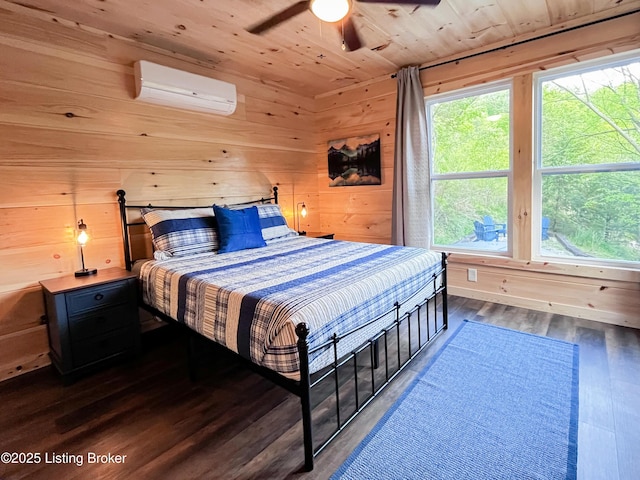 LOT3 Twin Arch Rd, Stanton, KY 40380 - bedroom featuring a wall mounted air conditioner, wood finished floors, wood walls, and wooden ceiling
