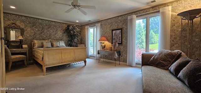 6714 John Hancock Pl, Louisville, KY 40059 - bedroom featuring wallpapered walls, crown molding, and carpet flooring