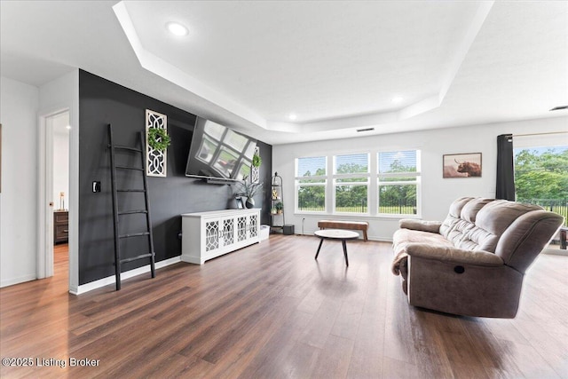 119 Wildflower Ave, Mt Washington, KY 40047 - living area with a tray ceiling, wood finished floors, healthy amount of natural light, recessed lighting, and baseboards