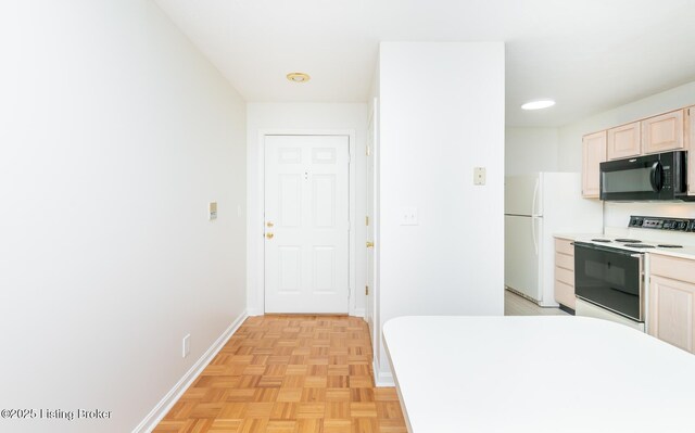 1508 Forest Park Rd, Louisville, KY 40223 - kitchen featuring white appliances, light brown cabinets, baseboards, and light countertops